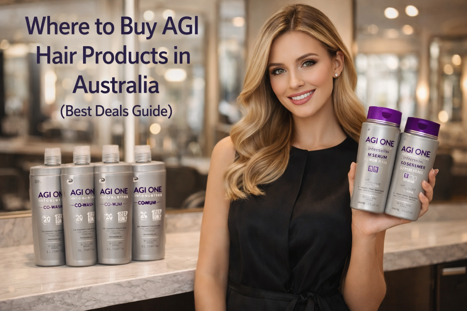 AGI hair products Australia best deals guide with female model in salon