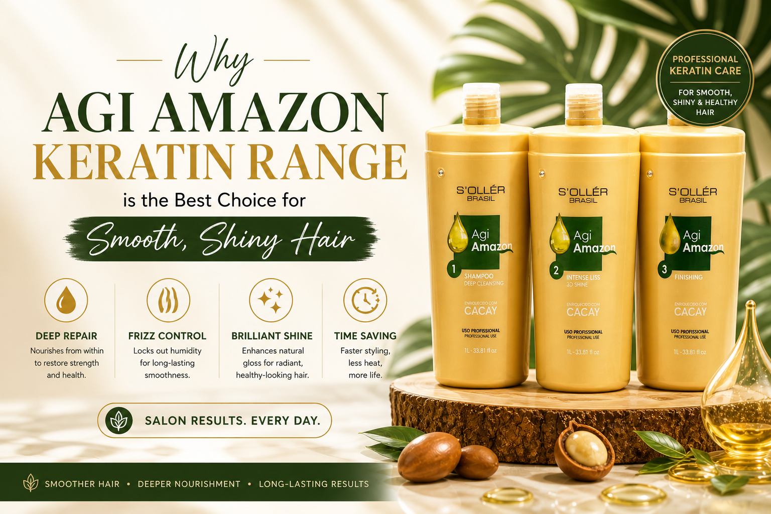 AGI Amazon Keratin Range for smooth shiny hair with frizz control and deep repair benefits