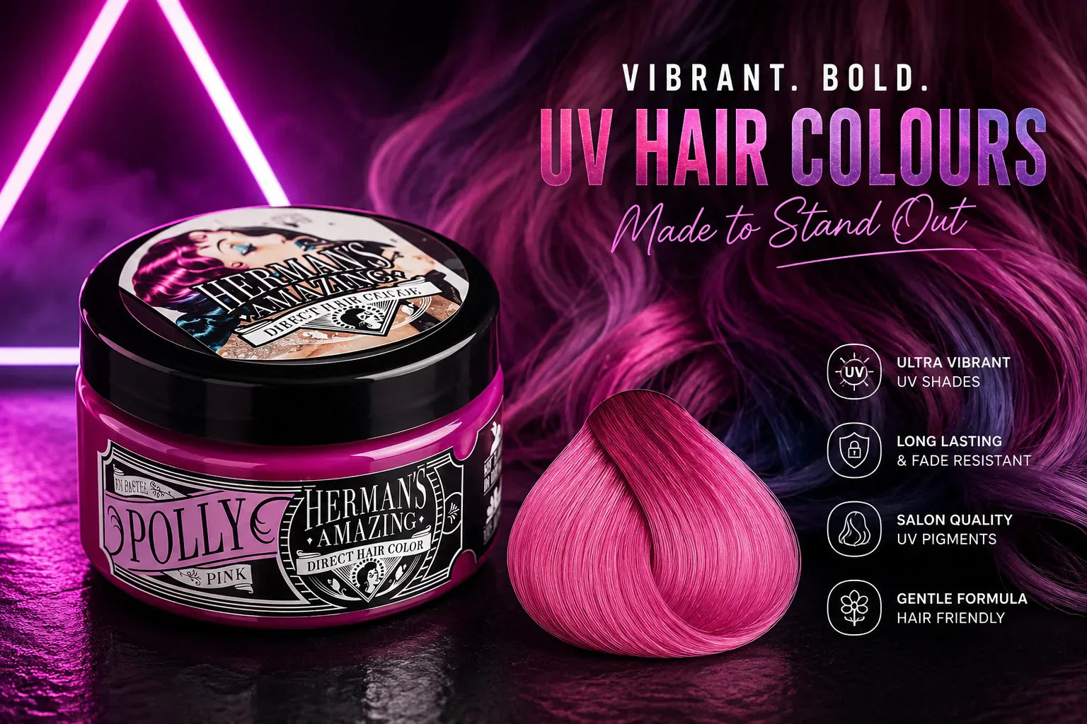 UV pink hair colour product with vibrant neon styling