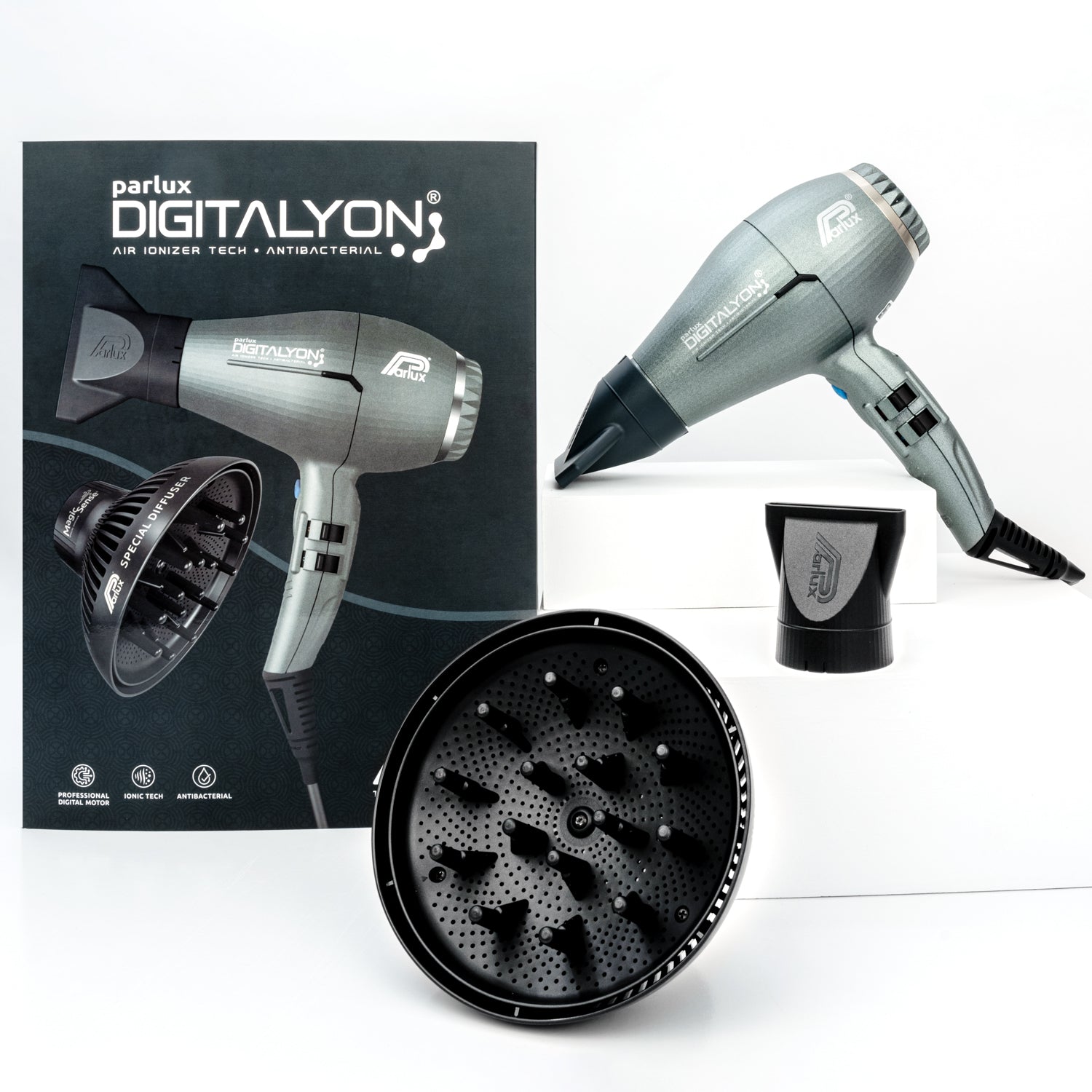 Parlux Digitalyon Dryer - Grey Glitter With Diffuser Pack
