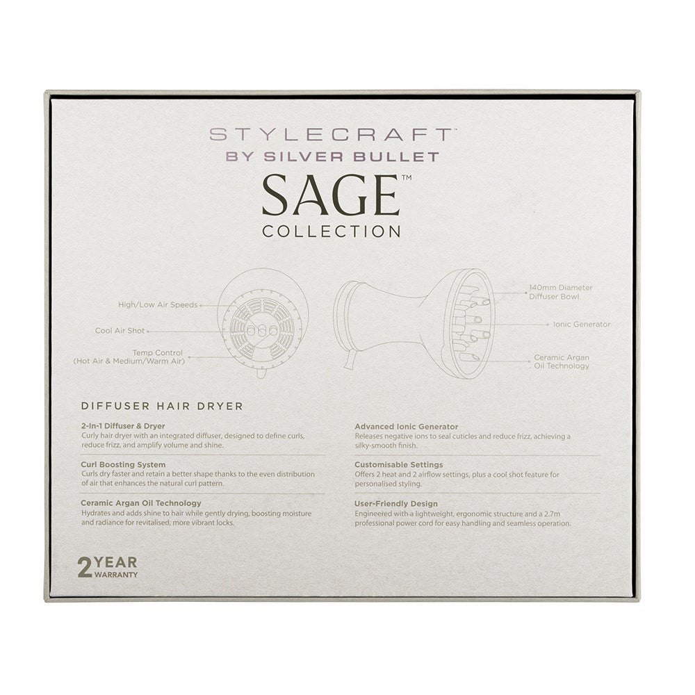 StyleCraft by Silver Bullet Sage Diffuser Hair Dryer