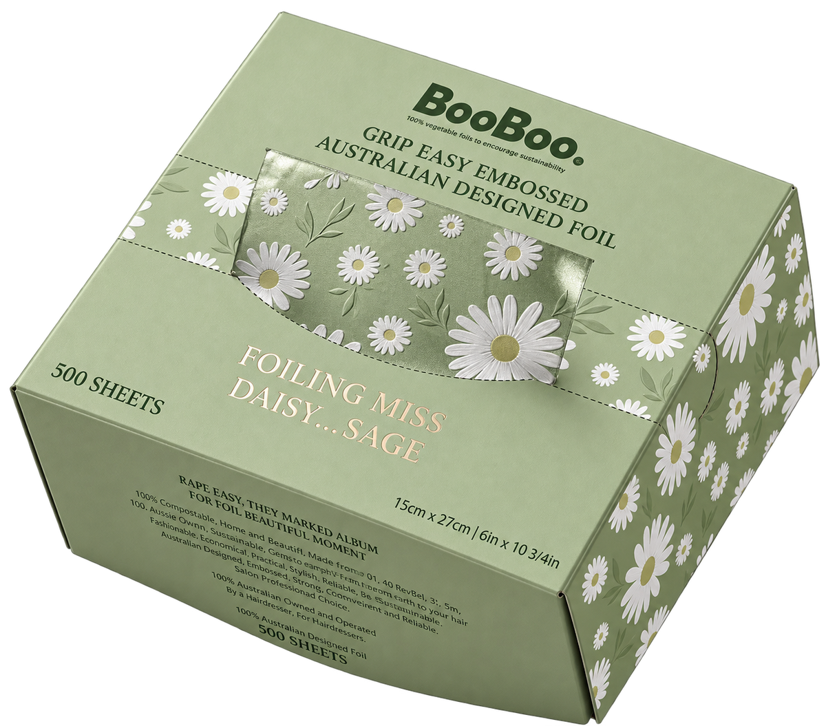 Boo Boo Daisy Sage Pre-Cut Embossed Foil- Pop up 15cm x 27cm