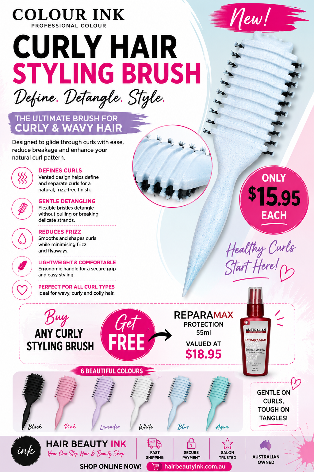 Curly Hair Styling Brush Blue