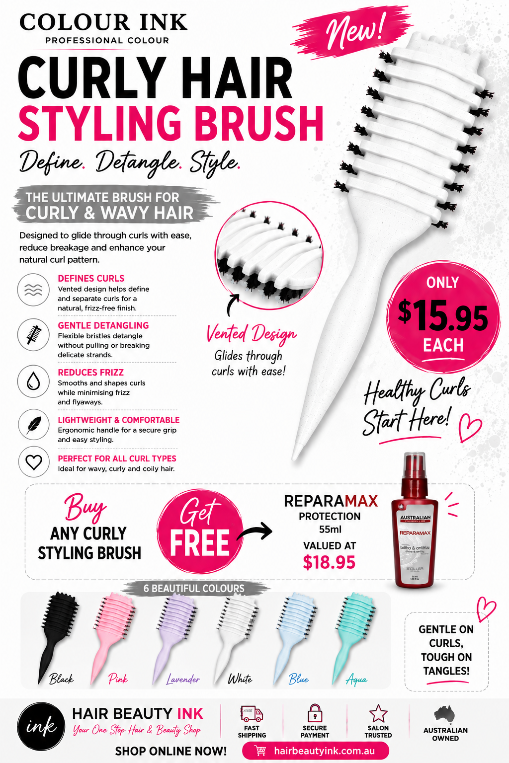 Curly Hair Styling Brush White
