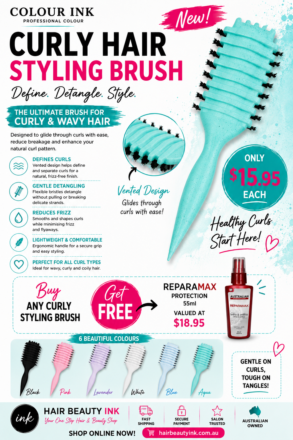 Curly Hair Styling Brush Teal