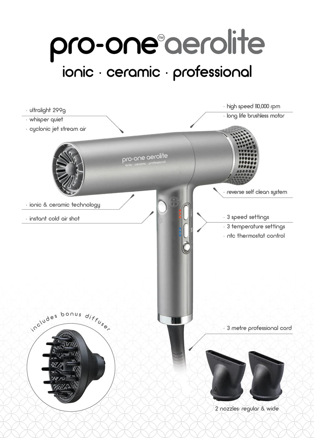 Pro-One Aerolite Hairdryer Titanium + Bonus Pro-One Airstyler