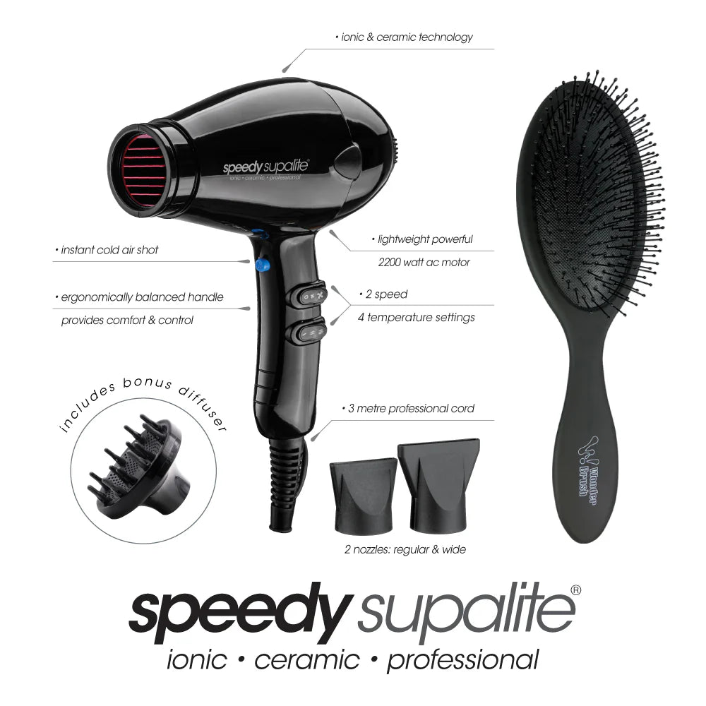 Speedy Supalite Black & Wonder Wet Brush Combo