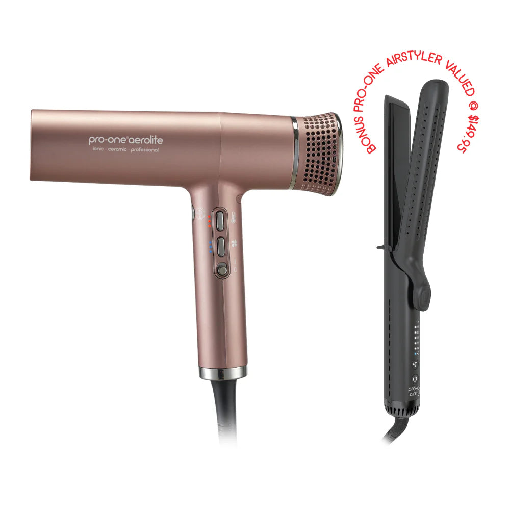 Pro-One Aerolite Hairdryer Gold + Bonus Pro-One Airstyler