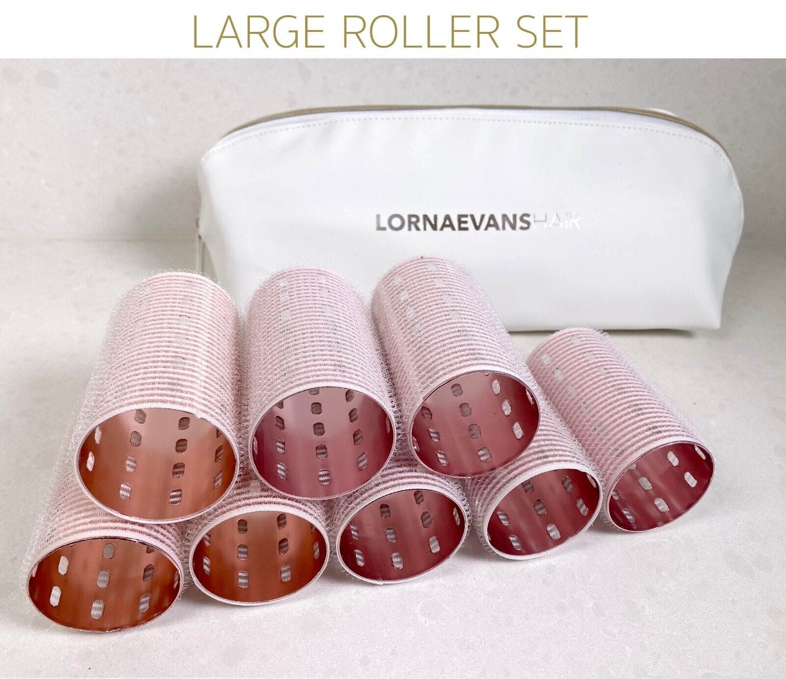 LORNA EVANS LARGE VELCRO ROLLERS SET (ROSE GOLD & WHITE )