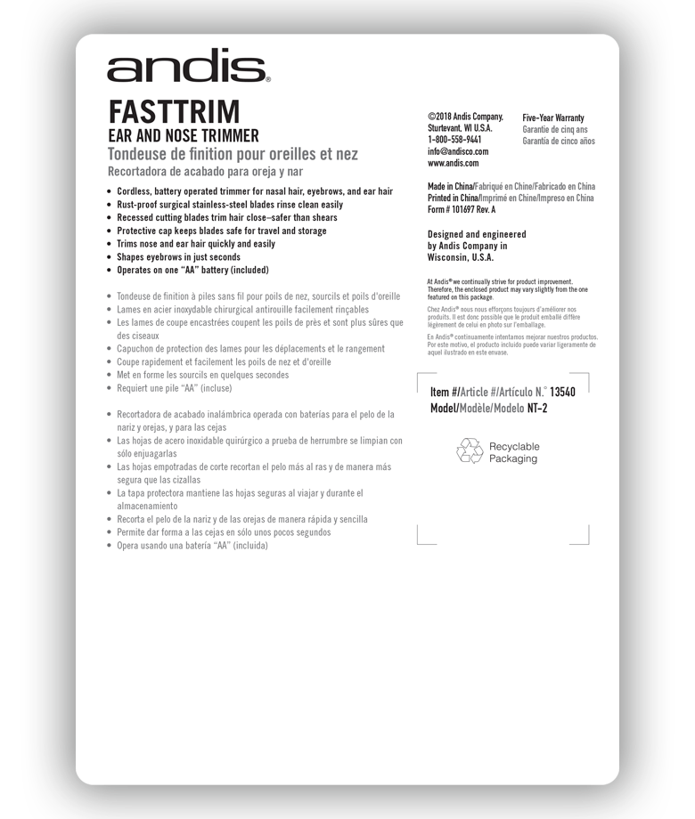 Andis Cordless Trimmer Personal Fasttrim