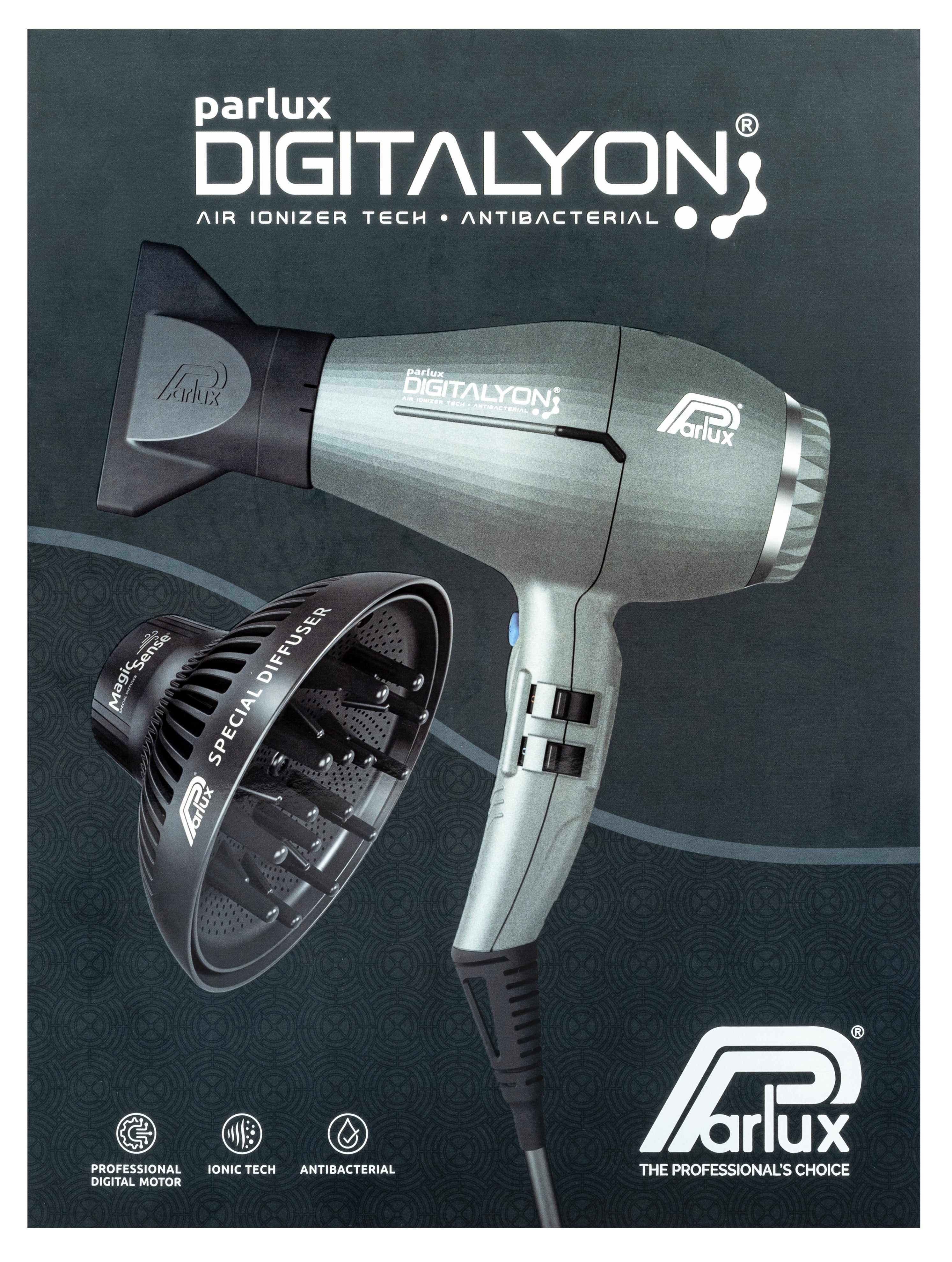 Parlux Digitalyon Dryer - Grey Glitter With Diffuser Pack