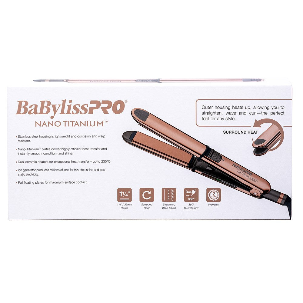 BaBylissPRO Nano Titanium Optima 3000 Hair Straightener Rose Gold