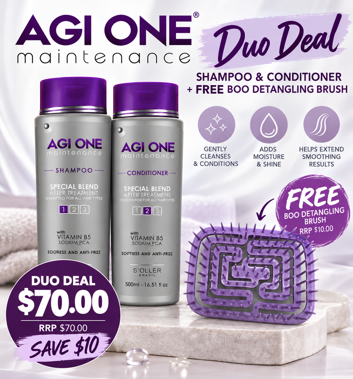 Agi One Maintenance Shampoo & Conditioner Duo + Boo Brush