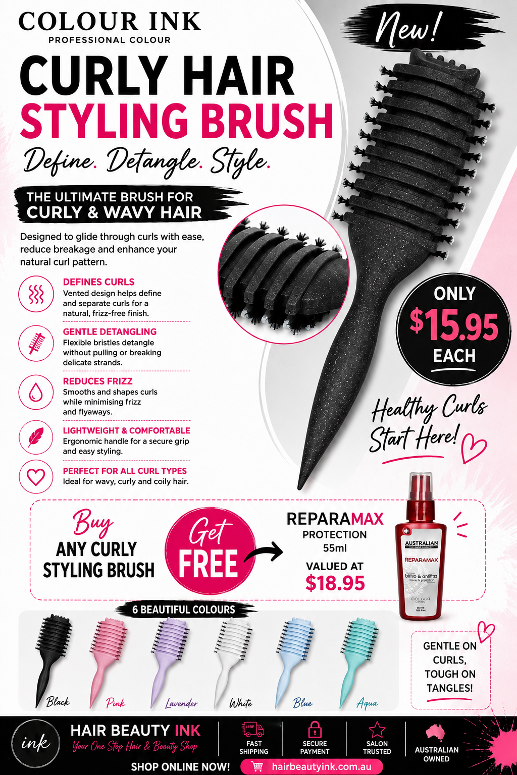 Curly Hair Styling Brush Black