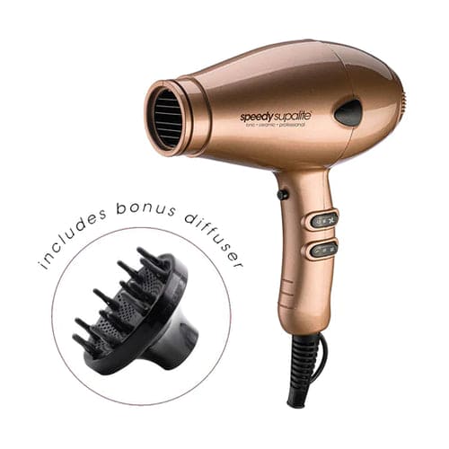 Speedy Supalite professional Hair Dryer - with free Adam professional brushes (25mm, 33mm, and 43mm) Gold